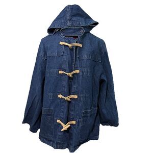 Vintage 90s Ralph Lauren Denim Duffle Toggle Coat Fisherman USA Mens M